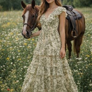 Japna Green Floral Maxi Dress